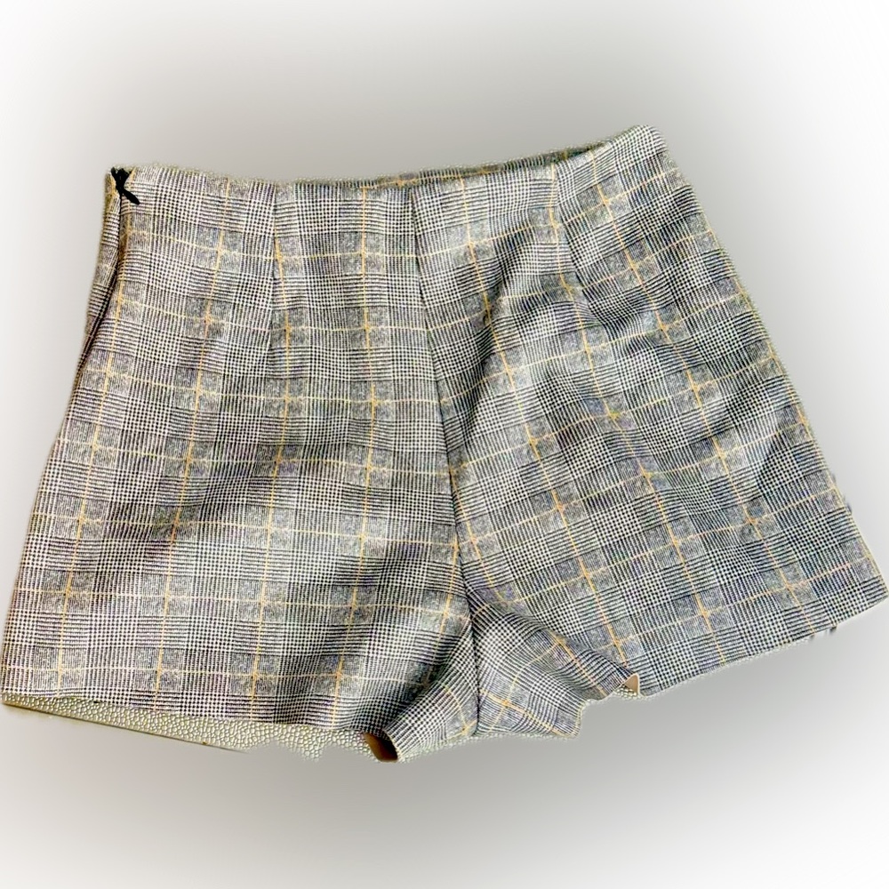 Women Grey Plaid Skort With Faux Cloth Inside